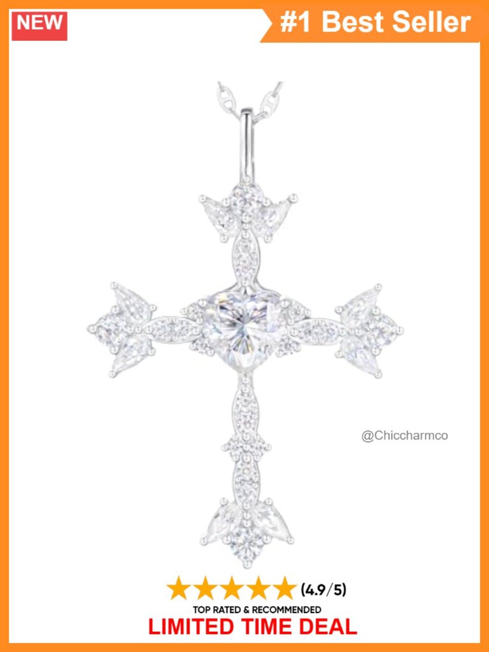 Moissanite Cross Necklace 925 Sterling Silver 1CT Pendant Necklaces